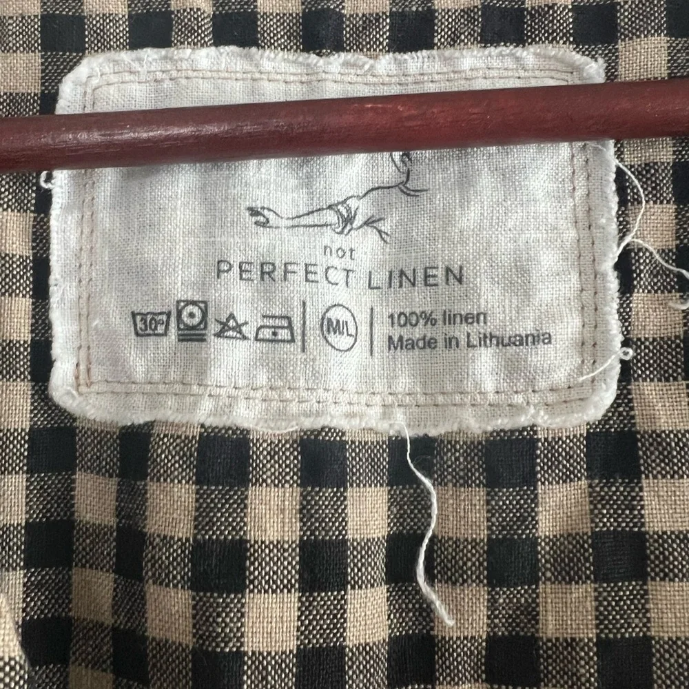 NotPERFECTlinen Torino wide-leg wrap jumpsuit in mid sand gingham, size M/L - Picture 2 of 2
